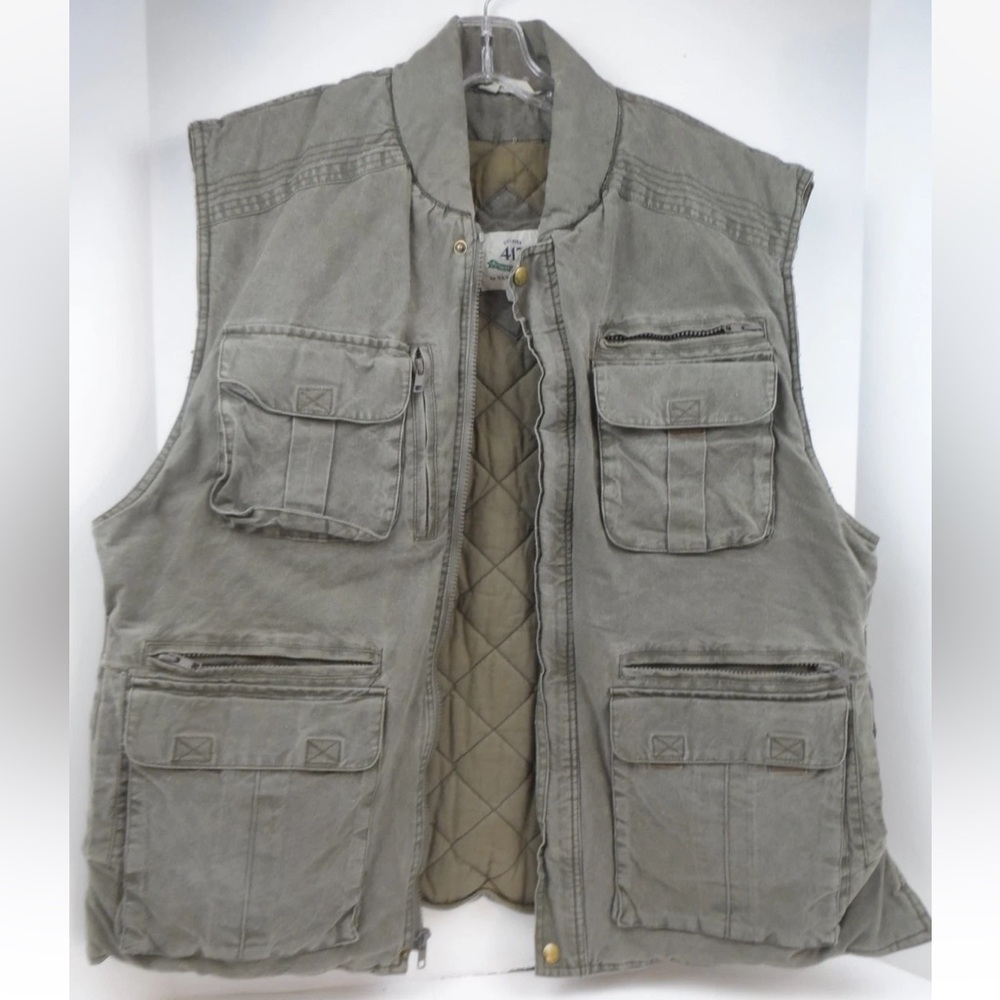 Van Heusen Sportswear 417 Green Quilted Pockets Fishing Hunting Vest Grunge Lg